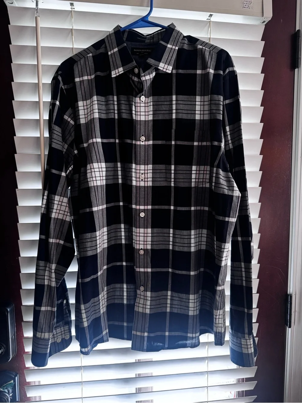 Banana Republic Navy and White Plaid Button-Down Shirt